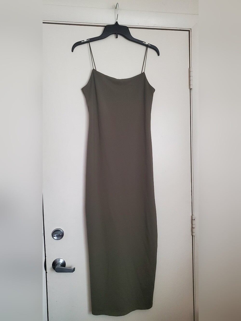 Zara Olive Green Maxi Skinny Strap Slip Dress